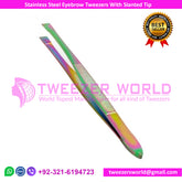 Rainbow Stainless Steel Eyebrow Tweezers With Slanted Tip